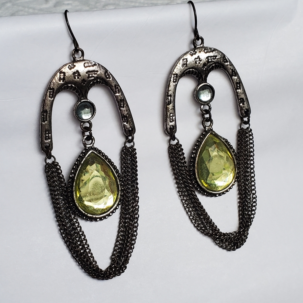 Vtg 80s/90s Statement Silvertone Dangle Earrings